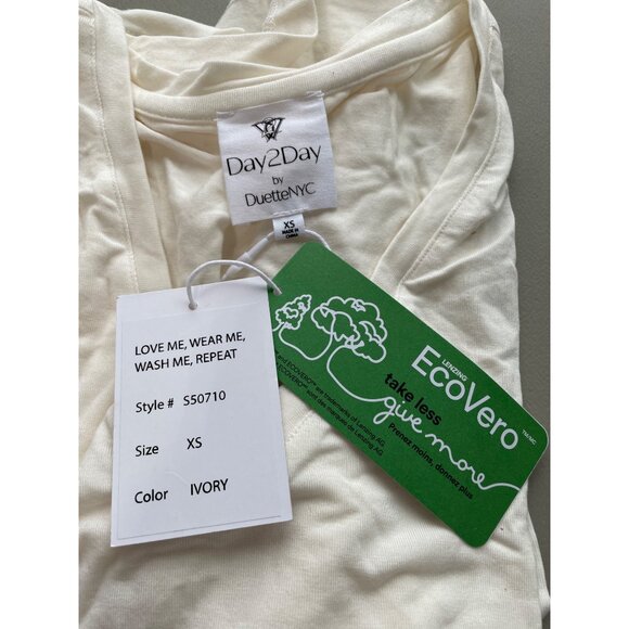 Day2Day by Duette NYC Regular Elbow Sleeve V Neck Top Womens XS Ivory Cream NEW - Picture 5 of 6